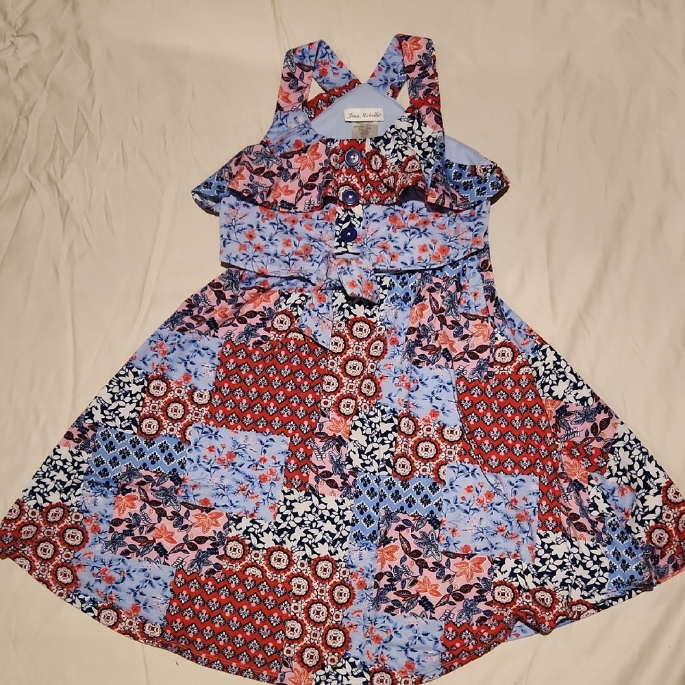 Jona Michelle Red, White and Blue Patchwork Dress Sz10